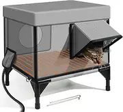 Insulated Outdoor Cat Shelter with Two Exits, Weatherproof, Elevated Base Heated Cat House, Cat House for Outside Winter with Safe Escape Door & Magnetic Lock, for Feral Barn Cat