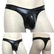 Mens Sexy Faux Leather Breathable Underwear Low Rise Bulge Pouch Lingerie Brief