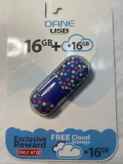 Dane USB Portable Memory 16GB Flash Drive Blue Polka Dots Sealed File Storage