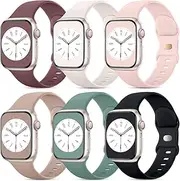 6 Pack Silicone Bands Compatible with Apple Watch Band 40mm 41mm 38mm for Women Men, Soft Breathable Replacement Sport Straps for iWatch Apple Watch Ultra 2 SE Bands Series 10 9 8 7 6 5 4 3 2, Style A