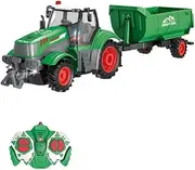 fisca Remote Control Tractor Toy Set with 33pcs Animal Action Figure, Dump Truck & Fence – 2.4GHz 1/24 Scale Farm Play Set RC Toys Tractor with Light for Kids