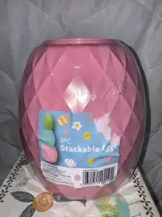 3 Pc Stacked Easter Egg Blow Mold Geometric STACKABLE 9.5” Tall Pink Blue Green