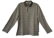 B5 NWT TED BAKER Khaki Striped Textured Knit Cotton LS Polo Shirt Sz 2 $175