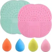 Set of 6, Silicone Makeup Brush Cleaning Mat and Makeup Sponge, SourceTon 2 PCS Leaves Shape Makeup Brush Cleaner Pad and 4 PCS Foundation Blending Sponge (Assorted Colors)