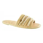 Chanel 20P Beige Pearl Chain House Slipper CC Logo Slip On Mule Flats XL 11 12