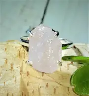 Natural Raw Rose Quartz Rough Cut .925 Sterling Silver Ring Size 9.5 5gr CB35