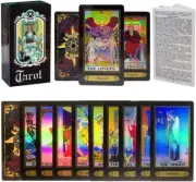 Tarot Cards Deck, 78 Holographic Classic Tarot Cards with Surface Laser with Eng