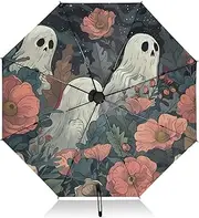 [PDZRMY] Red Rose Halloween UV Protection Travel Umbrella Compact for Rain and Sun - Auto Open and Close UPF 50+ Windproof Portable 46” Sun Umbrella for Women and Men