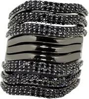 [MOONEYE] Multi Layer Wedding Band Ring 925 Sterling Silver Black Spinel Long Finger Eternity Stackable Party Wear Unisex Ring