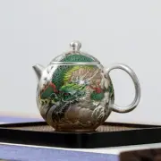Qinglong handmade Silver Dragon Egg Pot Hammered Kung Fu Tea Set Ceramic Teapot