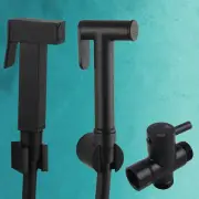 Square / Round Brass Handheld Toilet Shower Head Bidet Spray PVC Hose Set Black