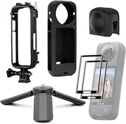 Accessories Kit Compatible with Insta360 X4 Protective - Frame Case, Silicone Protective Case, Tempered Glass Screen Film, Mini Tripod