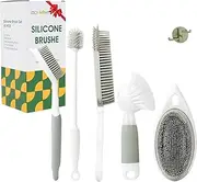 IZSOHHOME 5PCS Kitchen Dish Brush Set, Bottle Brush, Scrub Brush with Soap Dispenser, Plate & Bowl Brush, Sink & Countertop Cleaning Brush, Kitchen Cleaning, Protect Tableware Surface, with Hooks