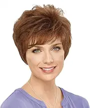 Women's multi-color short hair wig with slanted bangs and short curly hair，Lightweight Style with Chic (Brown, One Size)