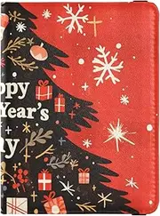 [Amooorous] Christmas Red Plaid Leather decorative passport holder for travel men Travel Documents Organizer Protector Passport Case Waterproof, christmas red plaid, 1 size