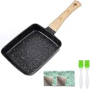 Japan-Style Square Omelet Pans - Nonstick Pan, Rectangle Egg Frying Pan, Omelet Pan, Wooden Handle, PFOS & PFOA Free (18x15cm) (Black)