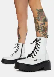 [ROC Boots Australia] Tomboy White Leather Combat Boots