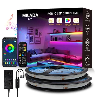 COB RGB Smart IC Strip Lights 40FT LED Strip Lights RGB+IC LED Strip Lights w...