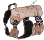 Tactical Dog Harness for Medium Large Dogs No Pull, Military Dog Harness with Handle,Service Dog Vest with Molle & Loop Panels, Adjustable Pet Harness for Training Hunting Walking Khaki