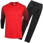 [ZHDBD] Football Goalkeeper Long-Sleeve Suit Trousers Shorts Soccer Uniform Jersey Set for Men & Kids (red,2XL(Trousers))