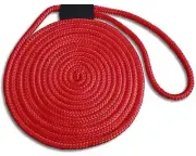 Double Braid Nylon Dock Line - 5/8" x 30' - UV Coated / Non-Fading - RED / USA!