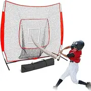 Baseball Pitching Net Set, 7x7FT Portable Softball Base Baseball Accessories with Carry Bag, Ground Stakes, Baseball Training Equipment for Youth Practice Game