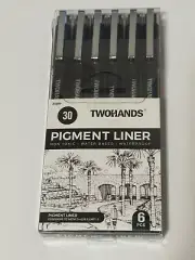 TWOHANDS Micro Pigment Liners , Black Art Fine liner Ink 6 Count per PACK