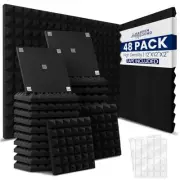 | | High Density Acoustic Foam Wall Panels | Pyramid Shape | 48 Pack Black