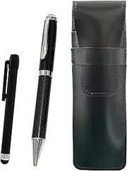Slim Cowhide Leather Pen Case Black Metal Touch Stick Black Carbon Fiber Rotating Ballpoint Pen Set ASB-ALB-PD01