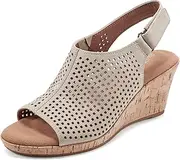 [ROCKPORT] Womens Briah Faux Leather Cork Wedge Sandals Tan 7.5 Medium (B,M)