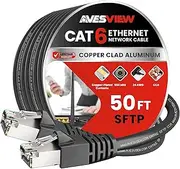 CAT 6 Shielded 50 ft Ethernet Cable, Indoor High-Speed (SFTP) 10Gbps Snagless Shielded Ethernet Cable 50 ft for Internet, Router, Computer, PlayStation, Xbox, POE Camera, Printer - Black