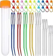 Omeblos 17 Pcs Large Eye Blunt Darning Needles for Wool,Large Eye Sewing Needles Kit,Darning Needle,Types with Storage Tube and Stitch Markers Random Colors for Sewing,Knitting,Crochet and DIY Crafts