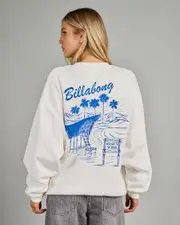 [Billabong] Billabong Women's Such A Vibe Kendall Crewneck Sweatshirt in Salt Crystal Blue Size Large L Salt Crystal Blue