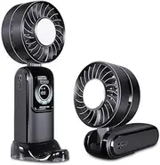 Portable Handheld Fan with Cooling Chip - 6000mAh Battery, 5 Speeds, Neck Strap & Desk Stand, Ultra-Light for Travel, Office, Hiking (Black)