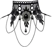 [iWenSheng] Halloween Costumes Jewelry for Women - Steampunk Black Lace Choker Necklace Gothic Jewelry Accessories, Vampire Choker Necklace Costume for Teen Girls