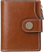 [KaMbLe] SENDEFN Women's Genuine Leather Bifold Compact RFID Blocking Purse Women's Purse with 16 Card Slots and 1 Zip Compartment