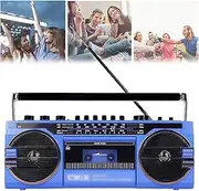 80s Retro CD Boombox with AM/FM Radio & Cassette Player - Portable Stereo Sound | Strong Signal Reception | USB/SD Playback & Recording | Headphone Jack | for Home,Parties,Travel,Blue