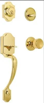 Amazon Basics Handleset with Tulip Knob - Single Cylinder - Polished Brass