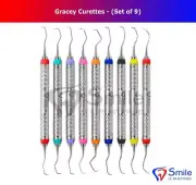 9 Pcs Periodontal Gracey Curettes Set Colour Coded Hollow Handle British Brand