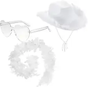 [Hannya] Novelty Cowboy Hat with Feathers with Heart Shaped Sunglasses White, Felt Cowgirl Hat for Party Costume Dress Up(White)