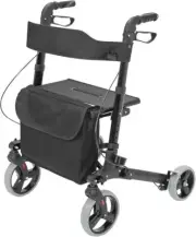 HealthSmart Walker Rollator With Seat And Backrest, Adjustable Handle Black
