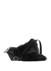 Auth. NEW BURBERRY Women Black Leather Shearling Medium Knight Tote Shoulder Bag