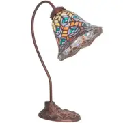 Meyda Lighting 1 Lt 18" Tiffany Peacock Feather Desk Lamp, Ruby/GR - 247790