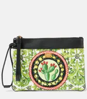 [Dolce & Gabbana] Dolce & Gabbana Printed leather-trimmed canvas clutch One Size green