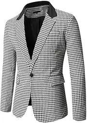 [Generic] Mens Plaid Blazer Sports Coat Casual Lightweight Two Button Suit Jacket Slim Fit Checkered Blazers for Men Wedding, Black-a, 3X-Large