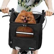 PetAmi Soft-Sided Ventilated Dog Carrier Backpack, Bike Basket for Handlebar, Small Medium Puppy Cat Kitten Car Booster Seat with Safety Strap (Black)