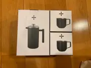 French press coffee tea maker and cups. brand new open box. Unknown brand