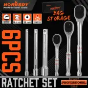 HORUSDY 6Pcs Mini Ratchet Wrench 1/2 3/8 1/4 Drive 90 Tooth Extension Bar Au