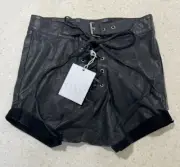 NWT ONE TEASPOON SUPERFREAK BLACK LEATHER BELT LACE UP SHORTS SIZE 6/XS RRP$180