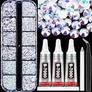 Towenm 4000PCS Pure White AB Mixed Size 2/3/4/5/6mm Round Resin Rhinestone Kit with B7000 Glue, Tweezers & Picker Pen for Crafts, Clothes, Shoes, Fabric, Nails & Jewelry